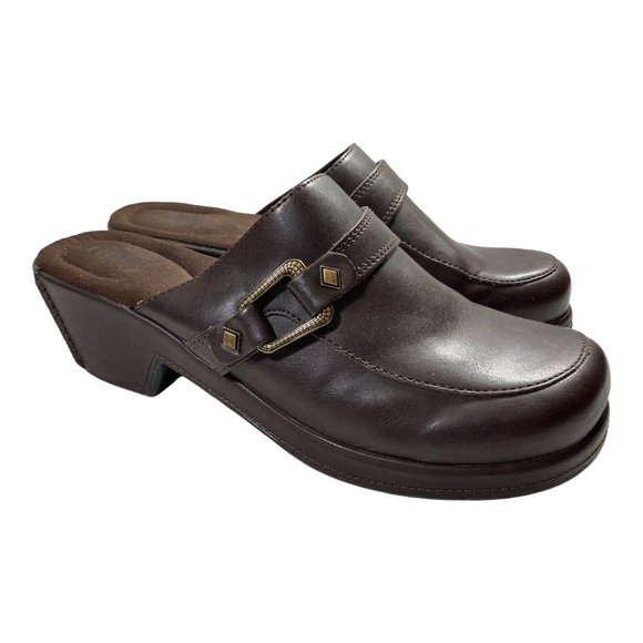 Rialto Shoes - Rialto "Paulie" Brown Comfort Mules Clogs Wedge Heels Shoes Women's 10M